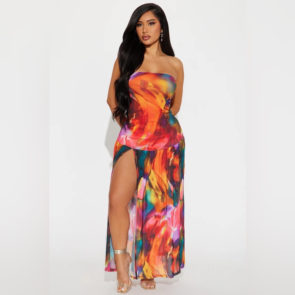 Fashion Nova - Seasonal Love Mesh Maxi Dress - Multi Color - Picture 1 of 3